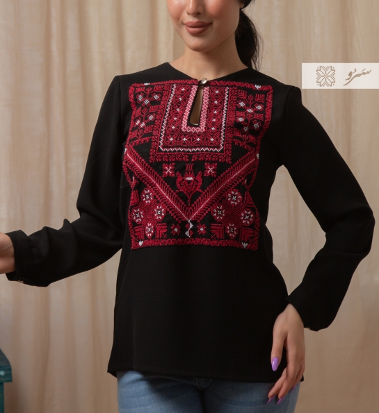 Saru basic collection, Ramallah hand embroidered Black blouse