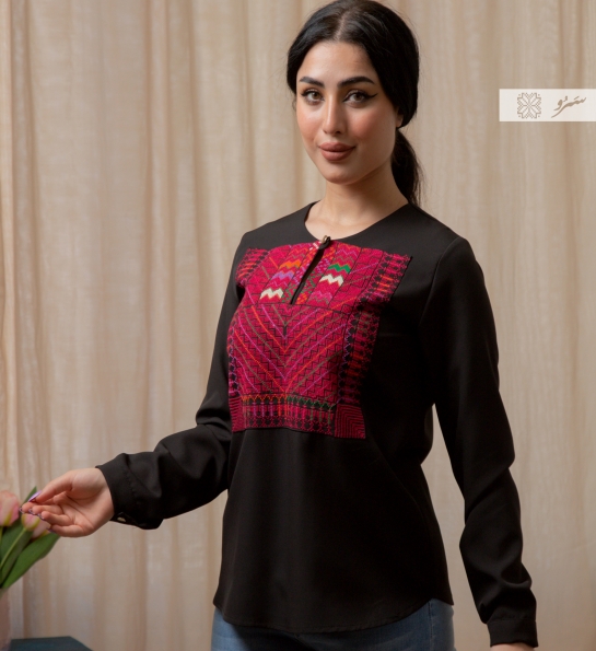 Saru basic collection, Jaffa hand embroidered black blouse