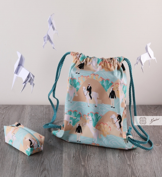 Turquoise bag and small case - White horses