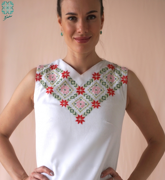 Linen white shirt with green and orange embroidery