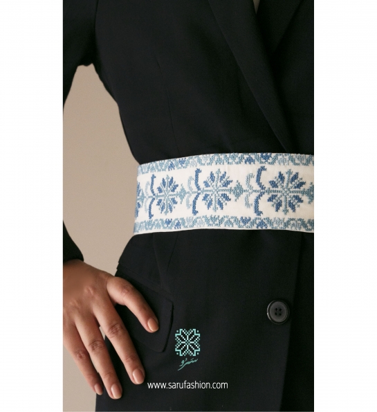 Royal waist blue belt with flower pot motif